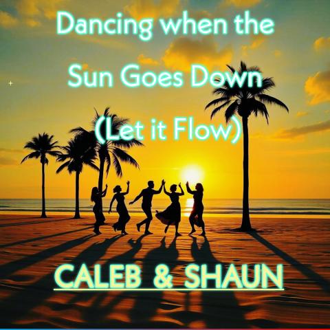 People dancing on a beach at sunset